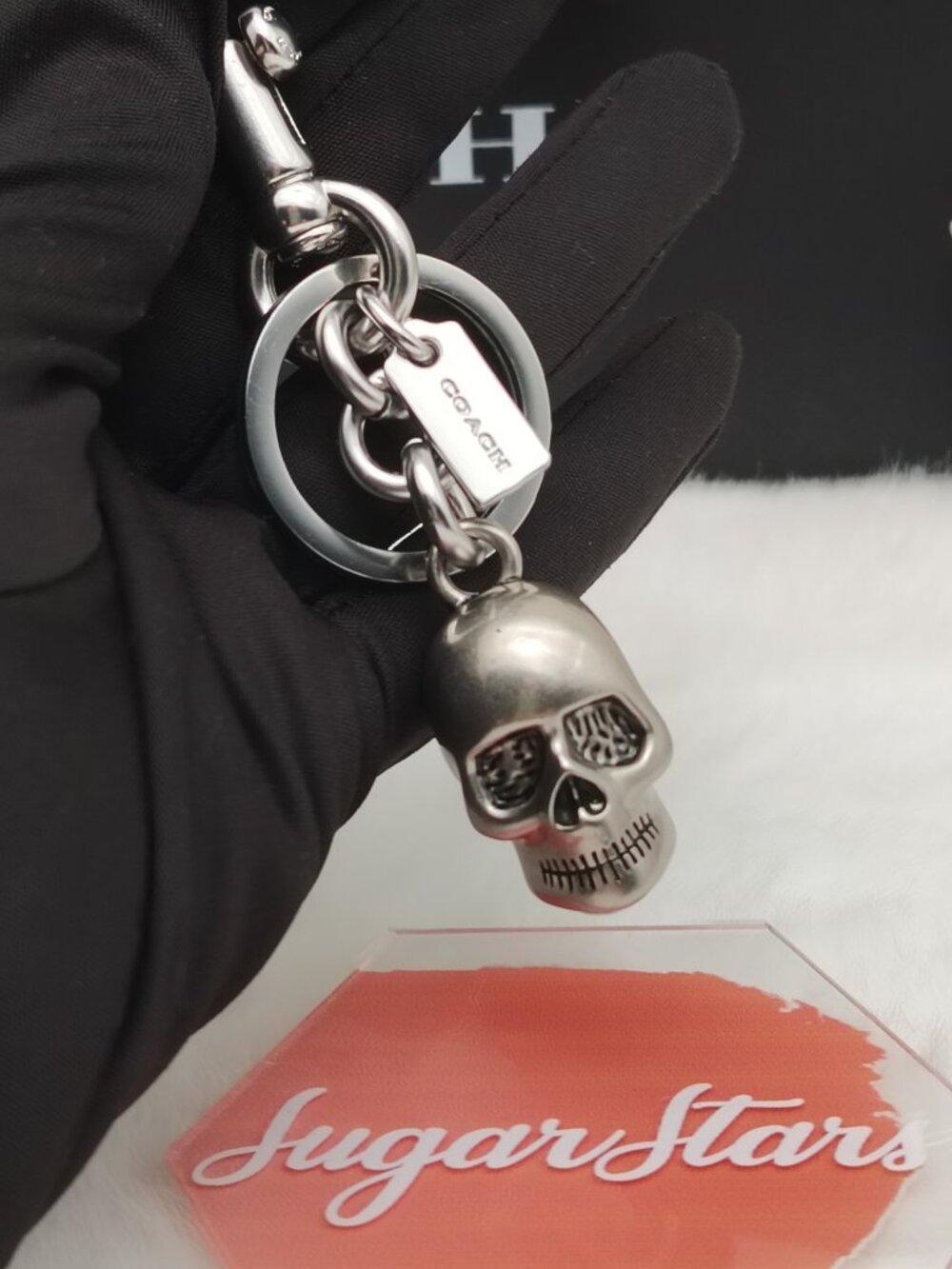 COACH Skull Bag Charm Silver Metal Keychain JAPAN